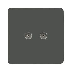 Trendi, Artistic Modern Twin TV Co-Axial Outlet Charcoal Finish, BRITISH MADE, (25mm Back Box Required), 5yrs Warranty