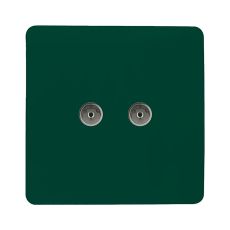 Trendi, Artistic Modern Twin TV Co-Axial Outlet Dark Green Finish, BRITISH MADE, (25mm Back Box Required), 5yrs Warranty