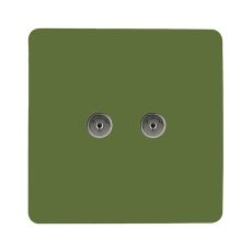 Trendi, Artistic Modern Twin TV Co-Axial Outlet Moss Green Finish, BRITISH MADE, (25mm Back Box Required), 5yrs Warranty