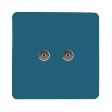 Trendi, Artistic Modern Twin TV Co-Axial Outlet Ocean Blue Finish, BRITISH MADE, (25mm Back Box Required), 5yrs Warranty