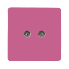 Trendi, Artistic Modern Twin TV Co-Axial Outlet Pink Finish, BRITISH MADE, (25mm Back Box Required), 5yrs Warranty