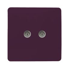 Trendi, Artistic Modern Twin TV Co-Axial Outlet Plum Finish, BRITISH MADE, (25mm Back Box Required), 5yrs Warranty