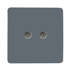 Trendi, Artistic Modern Twin TV Co-Axial Outlet Warm Grey Finish, BRITISH MADE, (25mm Back Box Required), 5yrs Warranty