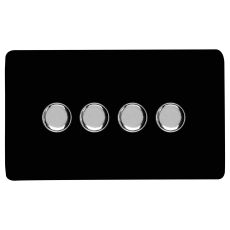 Piano Black & Chrome Screwless 4 Gang 2 Way 100W LED Dimmer Switch, (35mm Back Box Req.), 10yrs Warranty
