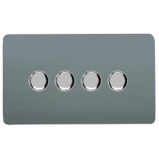 Cool Grey & Chrome Screwless 4 Gang 2 Way 100W LED Dimmer Switch, (35mm Back Box Req.), 10yrs Warranty