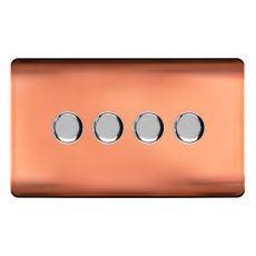 Copper & Chrome Screwless 4 Gang 2 Way 100W LED Dimmer Switch, (35mm Back Box Req.), 10yrs Warranty