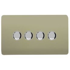 Champagne Gold & Chrome Screwless 4 Gang 2 Way 100W LED Dimmer Switch, (35mm Back Box Req.), 10yrs Warranty