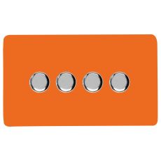 Orange & Chrome Screwless 4 Gang 2 Way 100W LED Dimmer Switch, (35mm Back Box Req.), 10yrs Warranty