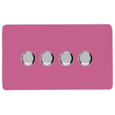 Pink & Chrome Screwless 4 Gang 2 Way 100W LED Dimmer Switch, (35mm Back Box Req.), 10yrs Warranty
