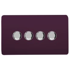 Plum & Chrome Screwless 4 Gang 2 Way 100W LED Dimmer Switch, (35mm Back Box Req.), 10yrs Warranty
