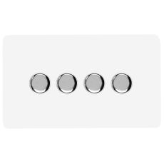 Ice White & Chrome Screwless 4 Gang 2 Way 100W LED Dimmer Switch, (35mm Back Box Req.), 10yrs Warranty
