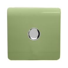 Trendi, Artistic Modern 1 Gang 1 Way LED Dimmer Switch 5-150W LED / 120W Tungsten, Moss Green Finish, (35mm Back Box Required), 5yrs Warranty