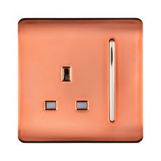 Trendi, Artistic Modern 1 Gang 13Amp Switched Socket Copper Finish, BRITISH MADE, (25mm Back Box Required), 5yrs Warranty