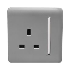 Trendi, Artistic Modern 1 Gang 13Amp Switched Socket Light Grey Finish, BRITISH MADE, (25mm Back Box Required), 5yrs Warranty