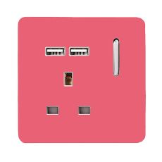 Trendi, Artistic Modern 1 Gang 13Amp Switched Socket WIth 2 x USB Ports Strawberry Finish, BRITISH MADE, (35mm Back Box Required), 5yrs Warranty