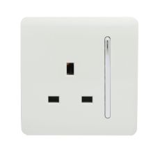 Trendi, Artistic Modern 1 Gang 13Amp Switched Socket Ice White Finish, BRITISH MADE, (25mm Back Box Required), 5yrs Warranty