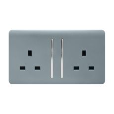 Trendi, Artistic Modern 2 Gang 13Amp Long Switched Double Socket Cool Grey Finish, BRITISH MADE, (25mm Back Box Required), 5yrs Warranty