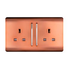Trendi, Artistic Modern 2 Gang 13Amp Long Switched Double Socket Copper Finish, BRITISH MADE, (25mm Back Box Required), 5yrs Warranty
