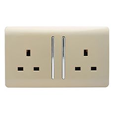 Trendi, Artistic Modern 2 Gang 13Amp Long Switched Double Socket Champagne Gold Finish, BRITISH MADE, (25mm Back Box Required), 5yrs Warranty