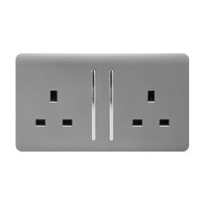 Trendi, Artistic Modern 2 Gang 13Amp Long Switched Double Socket Light Grey Finish, BRITISH MADE, (25mm Back Box Required), 5yrs Warranty