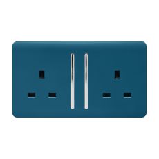 Trendi, Artistic Modern 2 Gang 13Amp Long Switched Double Socket Midnight Blue Finish, BRITISH MADE, (25mm Back Box Required), 5yrs Warranty