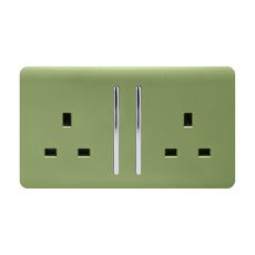 Trendi, Artistic Modern 2 Gang 13Amp Long Switched Double Socket Moss Green Finish, BRITISH MADE, (25mm Back Box Required), 5yrs Warranty