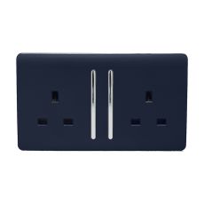 Trendi, Artistic Modern 2 Gang 13Amp Long Switched Double Socket Navy Blue Finish, BRITISH MADE, (25mm Back Box Required), 5yrs Warranty
