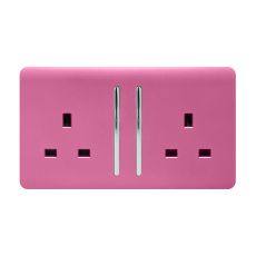 Trendi, Artistic Modern 2 Gang 13Amp Long Switched Double Socket Pink Finish, BRITISH MADE, (25mm Back Box Required), 5yrs Warranty