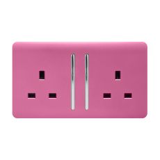 Trendi, Artistic Modern 2 Gang 13Amp Long Switched Double Socket Pink Finish, BRITISH MADE, (25mm Back Box Required), 5yrs Warranty