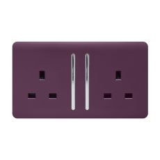 Trendi, Artistic Modern 2 Gang 13Amp Long Switched Double Socket Plum Finish, BRITISH MADE, (25mm Back Box Required), 5yrs Warranty