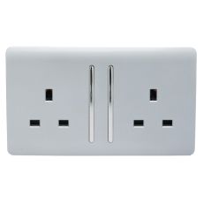 Trendi, Artistic Modern 2 Gang 13Amp Long Switched Double Socket Silver Finish, BRITISH MADE, (25mm Back Box Required), 5yrs Warranty