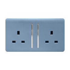 Trendi, Artistic Modern 2 Gang 13Amp Long Switched Double Socket Sky Finish, BRITISH MADE, (25mm Back Box Required), 5yrs Warranty