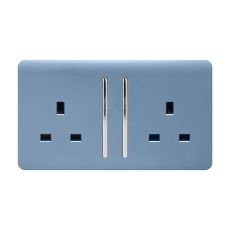 Trendi, Artistic Modern 2 Gang 13Amp Long Switched Double Socket Sky Finish, BRITISH MADE, (25mm Back Box Required), 5yrs Warranty