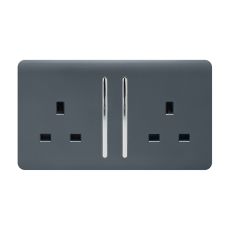 Trendi, Artistic Modern 2 Gang 13Amp Long Switched Double Socket Warm Grey Finish, BRITISH MADE, (25mm Back Box Required), 5yrs Warranty