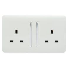 Trendi, Artistic Modern 2 Gang 13Amp Long Switched Double Socket Ice White Finish, BRITISH MADE, (25mm Back Box Required), 5yrs Warranty