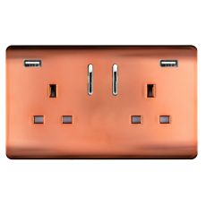 Trendi, Artistic Modern 2 Gang USB 2x3.1mAH Plug Socket Copper Finish, BRITISH MADE, (35mm Back Box Required), 5yrs Warranty