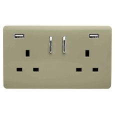 Trendi, Artistic Modern 2 Gang USB 2x3.1mAH Plug Socket Champagne Gold Finish, BRITISH MADE, (35mm Back Box Required), 5yrs Warranty