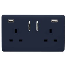 Trendi, Artistic Modern 2 Gang USB 2x3.1mAH Plug Socket Navy Blue Finish, BRITISH MADE, (35mm Back Box Required), 5yrs Warranty
