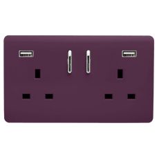 Trendi, Artistic Modern 2 Gang USB 2x3.1mAH Plug Socket Plum Finish, BRITISH MADE, (35mm Back Box Required), 5yrs Warranty