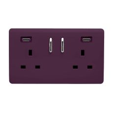 Plum Screwless 2 Gang Switched Double Socket 13A With 2 x USB-C 45W (Shared), (35mm Back Box Req.), 10yrs Warranty