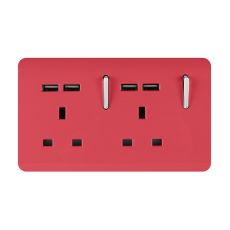 Trendi, Artistic 2 Gang 13Amp Switched Double Socket With 4X 2.1Mah USB Strawberry Finish, BRITISH MADE, (45mm Back Box Required), 5yrs Warranty
