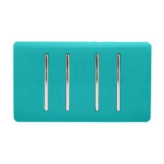 Trendi, Artistic Modern 4 Gang  (3x 2 Way 1x 3 Way Intermediate Twin Plate) Bright Teal Finish, BRITISH MADE, (25mm Back Box Required), 5yrs Warranty