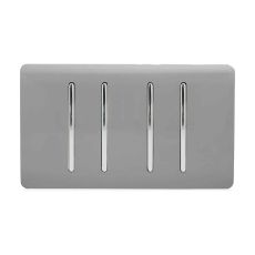 Trendi, Artistic Modern 4 Gang  (1x 2 Way 3x 3 Way Intermediate Twin Plate) Light Grey, BRITISH MADE, (25mm Back Box Required), 5yrs Warranty