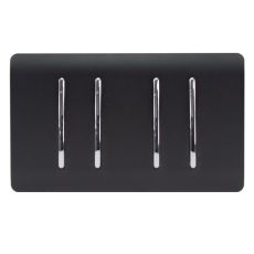 Trendi, Artistic Modern 4 Gang  (3x 2 Way 1x 3 Way Intermediate Twin Plate) Matt Black Finish, BRITISH MADE, (25mm Back Box Required), 5yrs Warranty