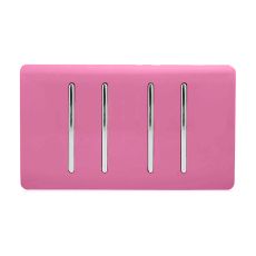 Trendi, Artistic Modern 4 Gang  (3x 2 Way 1x 3 Way Intermediate Twin Plate) Pink Finish, BRITISH MADE, (25mm Back Box Required), 5yrs Warranty