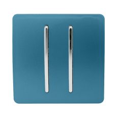 Trendi, Artistic Modern 2 Gang Intermediate 10 Amp Rocker Ocean Blue Finish, BRITISH MADE, (25mm Back Box Required), 5yrs Warranty