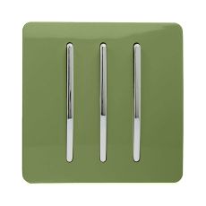 Trendi, Artistic Modern 3 Gang 2 Way 10 Amp Rocker Moss Green Finish, BRITISH MADE, (25mm Back Box Required), 5yrs Warranty