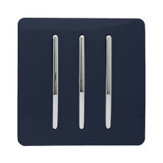 Trendi, Artistic Modern 3 Gang 2 Way 10 Amp Rocker Navy Blue Finish, BRITISH MADE, (25mm Back Box Required), 5yrs Warranty