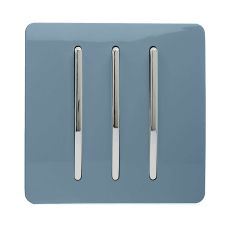 Trendi, Artistic Modern 3 Gang 2 Way 10 Amp Rocker Sky Finish, BRITISH MADE, (25mm Back Box Required), 5yrs Warranty