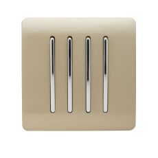 Trendi, Artistic Modern 4 Gang 2 Way 10 Amp Rocker Champagne Gold Finish, BRITISH MADE, (25mm Back Box Required), 5yrs Warranty